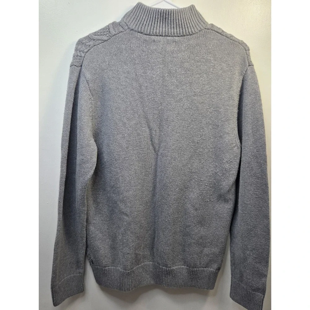 Chaps Men Small Gray Cable Knit Sweater Mock Neck 3-Button Pullover Workwear...